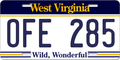 WV license plate OFE285