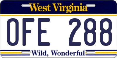 WV license plate OFE288