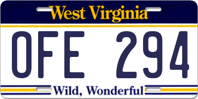 WV license plate OFE294