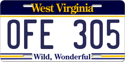 WV license plate OFE305