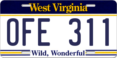 WV license plate OFE311