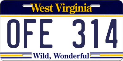 WV license plate OFE314
