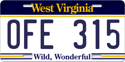 WV license plate OFE315