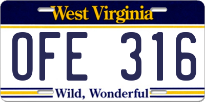 WV license plate OFE316