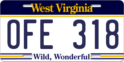 WV license plate OFE318