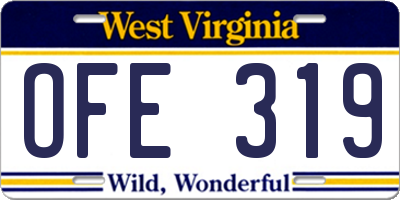 WV license plate OFE319