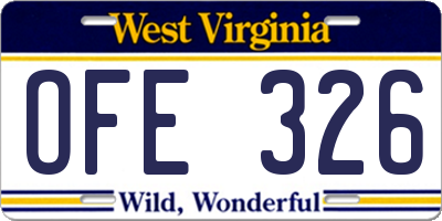 WV license plate OFE326