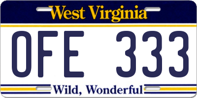 WV license plate OFE333