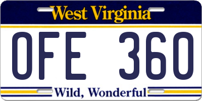 WV license plate OFE360