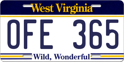 WV license plate OFE365