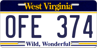 WV license plate OFE374