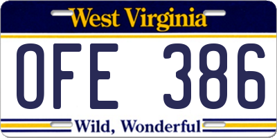 WV license plate OFE386