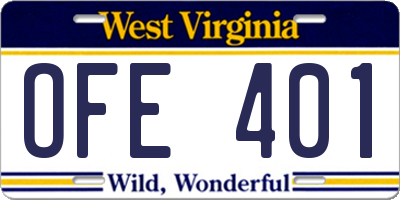 WV license plate OFE401
