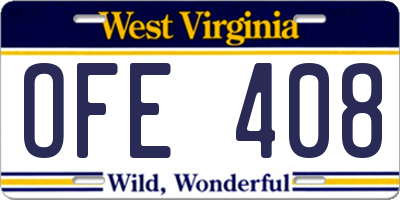WV license plate OFE408