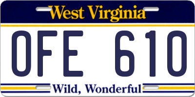 WV license plate OFE610