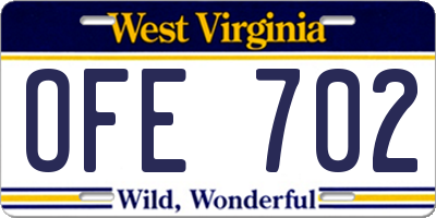 WV license plate OFE702