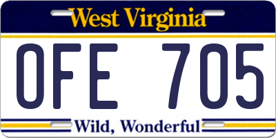 WV license plate OFE705