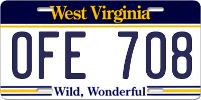 WV license plate OFE708