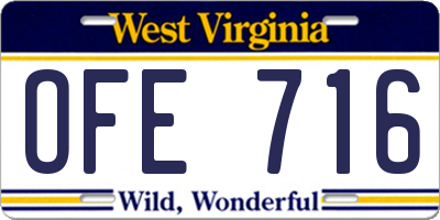 WV license plate OFE716