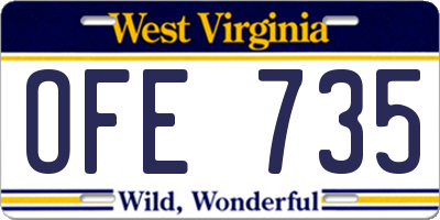 WV license plate OFE735