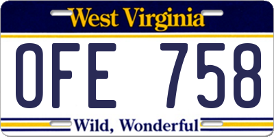 WV license plate OFE758