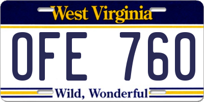 WV license plate OFE760