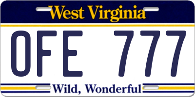 WV license plate OFE777