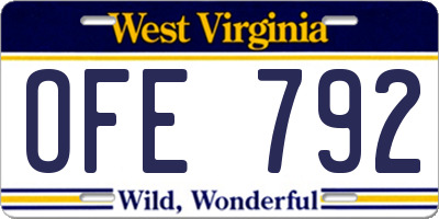 WV license plate OFE792