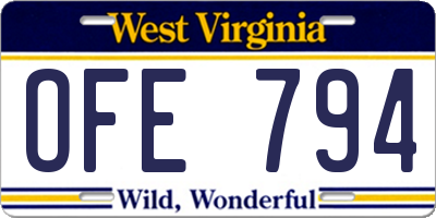 WV license plate OFE794