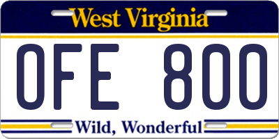 WV license plate OFE800