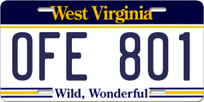 WV license plate OFE801