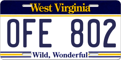 WV license plate OFE802