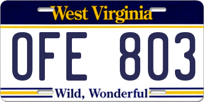 WV license plate OFE803