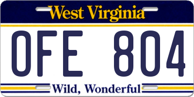 WV license plate OFE804