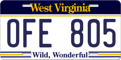 WV license plate OFE805