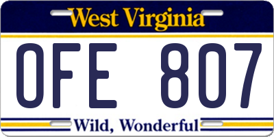 WV license plate OFE807
