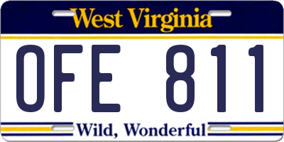 WV license plate OFE811