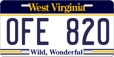 WV license plate OFE820