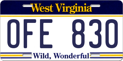 WV license plate OFE830