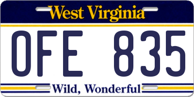 WV license plate OFE835