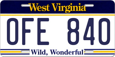 WV license plate OFE840