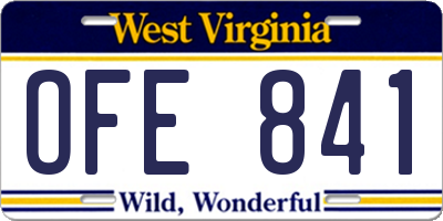 WV license plate OFE841