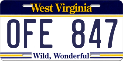 WV license plate OFE847