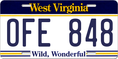 WV license plate OFE848