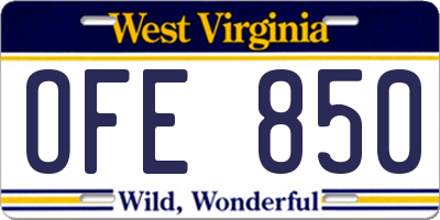 WV license plate OFE850