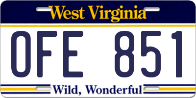 WV license plate OFE851