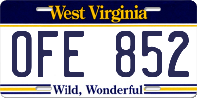 WV license plate OFE852