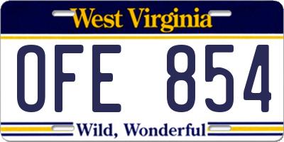 WV license plate OFE854