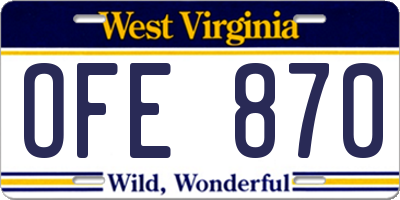 WV license plate OFE870