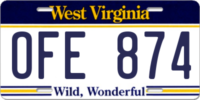 WV license plate OFE874